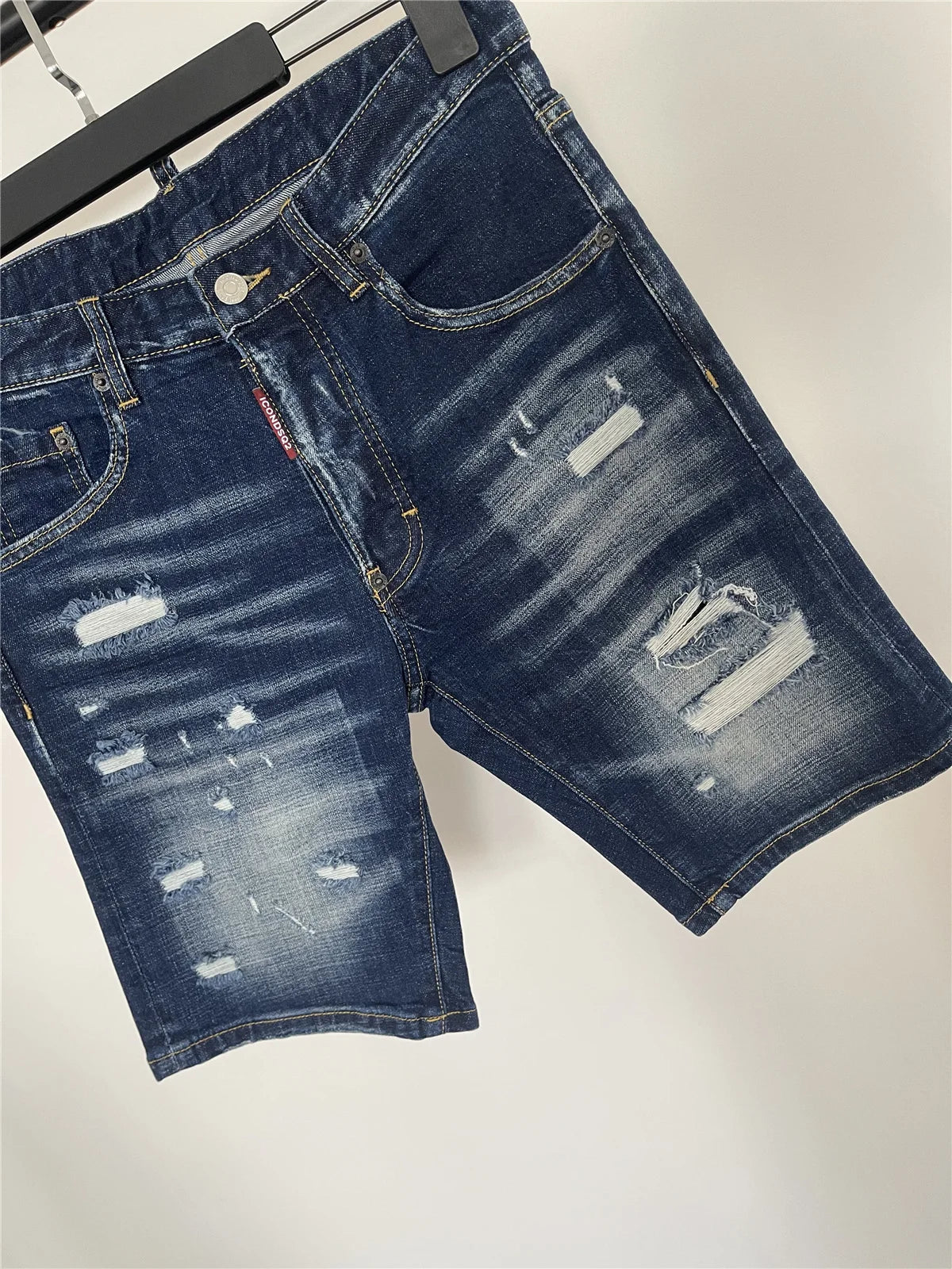 Spring and Summer New Jeans Trendy Men's Washed Letter Printed Slim-fit Micro-elastic Casual Denim Shorts