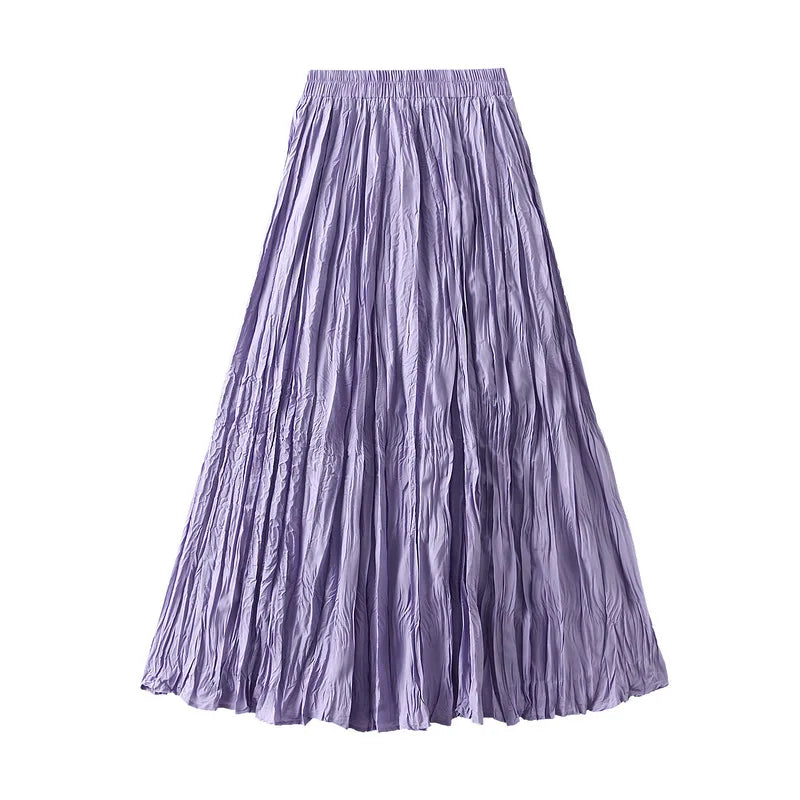 Simple Luxury Multi Solid Colors Pleated Skirt For Women's Large Hem Folds A-line Skirts Female 2025 Spring Autumn 23A7004
