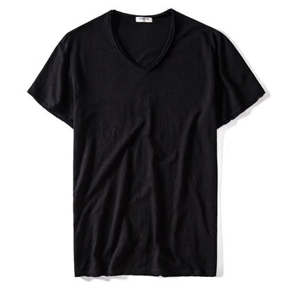 2021 New Summer V-neck T-shirt Men 100% Combed Cotton Solid Short Sleeve T Shirt Men Fitness Undershirt Male Tops Tees