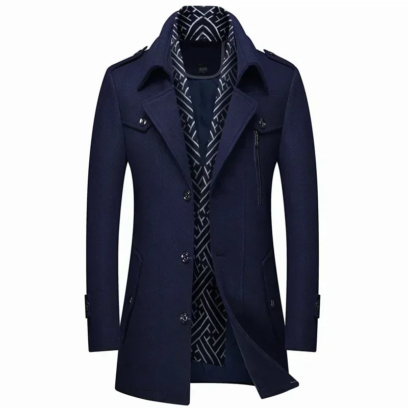 Men Fashion Autumn Winter Wool Trench Coats Fashion Middle Long Jacket Male Double Collar Zipper Coat Windbreak Woolen Overcoat