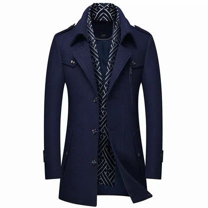 Men Fashion Autumn Winter Wool Trench Coats Fashion Middle Long Jacket Male Double Collar Zipper Coat Windbreak Woolen Overcoat