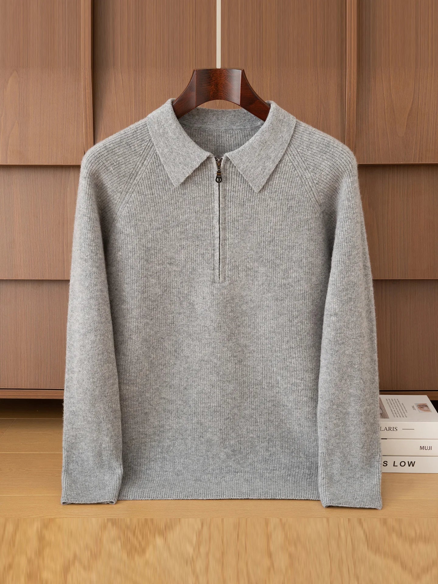 Luxury 100% Merino Wool Sweater for Men Half Zipper Polo Collar Pullover Autumn Winter Cashmere Thick Knitwear Smart Casual Top