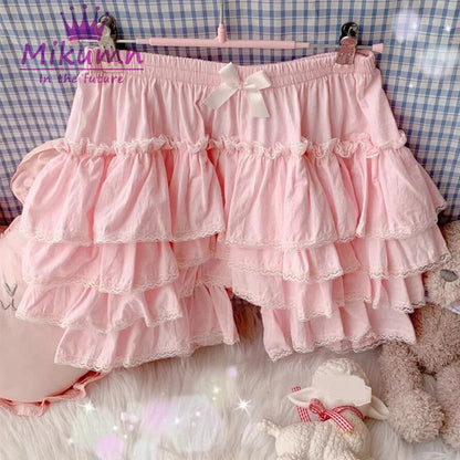 Mikumn Harajuku Japanese Lolita Kawaii Jk Bloomers Women Sweet Lace Ruffles Cotton Pumpkin Pants Y2k Girls Cute Shorts Skirts