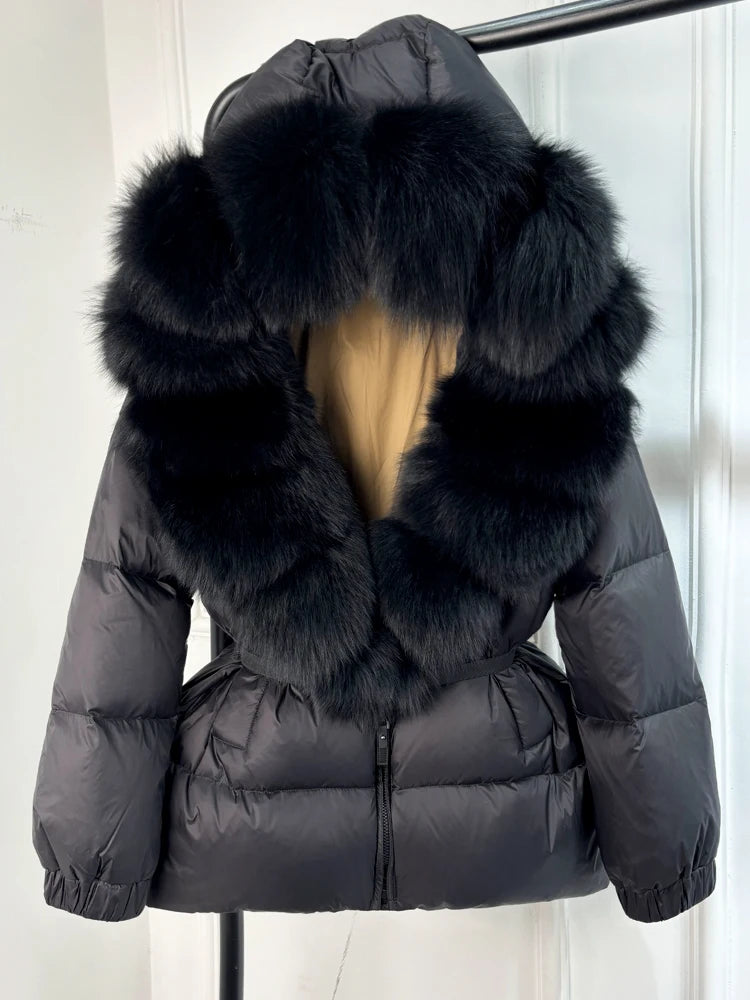 Janveny 2025 Winter Puffer Jacket Women Real Fox Fur Hooded Thick Warm 90% White Duck Down Coat Female Parkas Waterproof