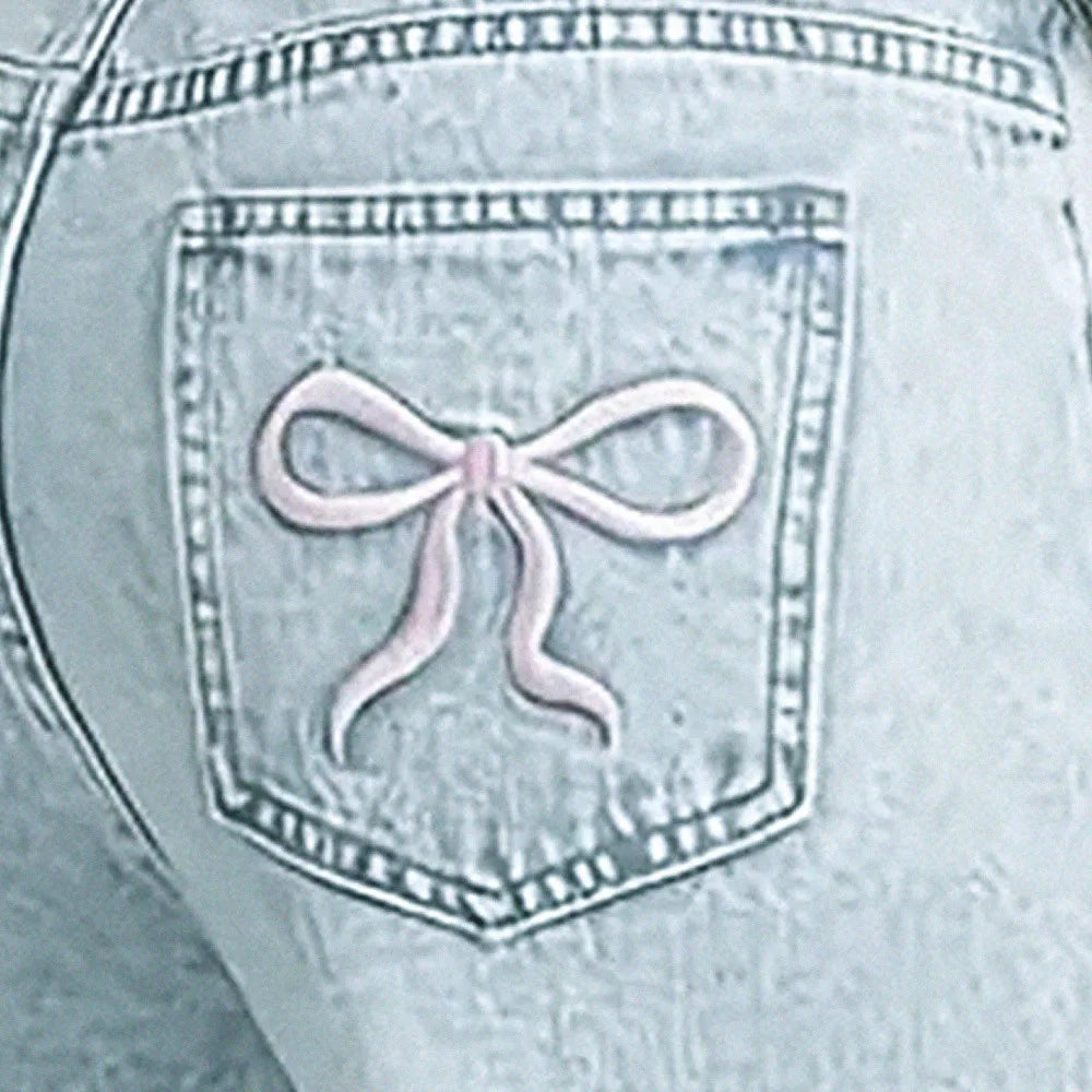Light Blue Women's denim pants Straight Leg baggy jeans with pocket Spring 2025 Loose jeans
