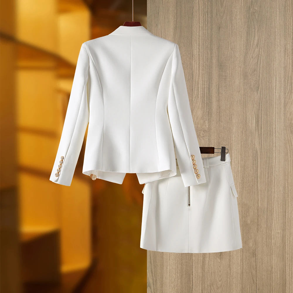 Businesss Lady White Blazer Suits Slim Design Formal Office Women 2Pcs Skirt Sets Elegant Top Quality