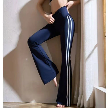 Matching Sportswear New In Women's Flare Pants High Waist Yoga Pants Casual Basic Lady's Long Trousers Korean Chic Stripe Pants