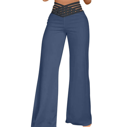 Summer Wide Leg Hollow Wide Waistband Long Pants Women High Waist Solid Color Wide Leg Flared Trousers Yoga Sport Gym Pants