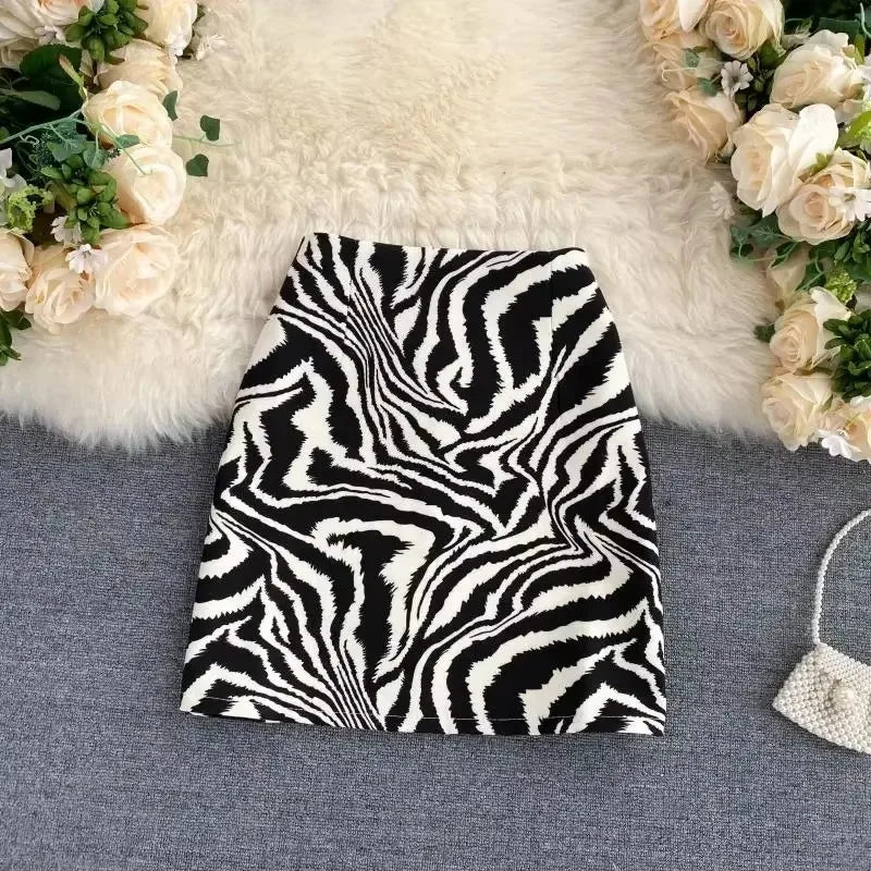 2025 Korean Zebra Print Midi Skirt Women Autumn New Female A-line High Waist Loose Skirts Vintage Mini Skirt