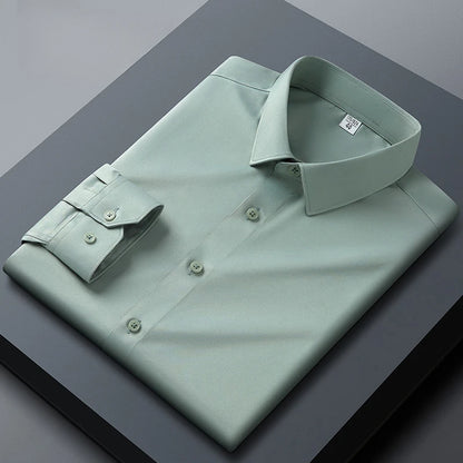 Long sleeved shirt for men's business casual orange non ironing wrinkle resistant elastic solid color men's shirt new style