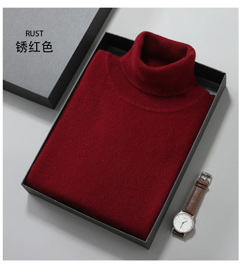 100% Cashmere Turtleneck Men Pullovers 2024 Autumn Winter Soft Light Warm Rolled Neck Jumper Jersey Pull Homme Knitted Sweater