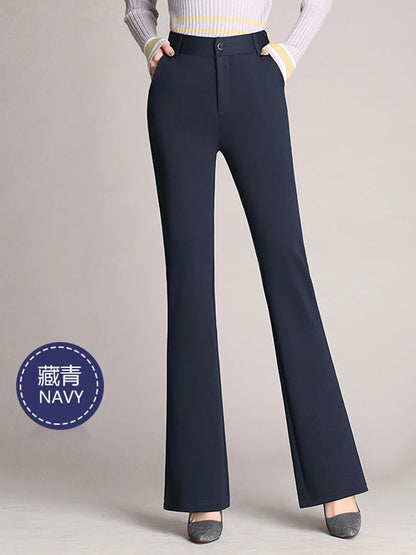 Autumn Winter Women's Pants Solid Casual Front Zipper Flared Pants OL Ladies Career Long Trousers Elegant High Waist Work Pant