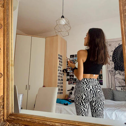 2024 Summer Zebra Print Wide Leg Pants Y2K Trousers Sexy High Waist Women New Fashion Casual Female Stripe Streetwear 16395