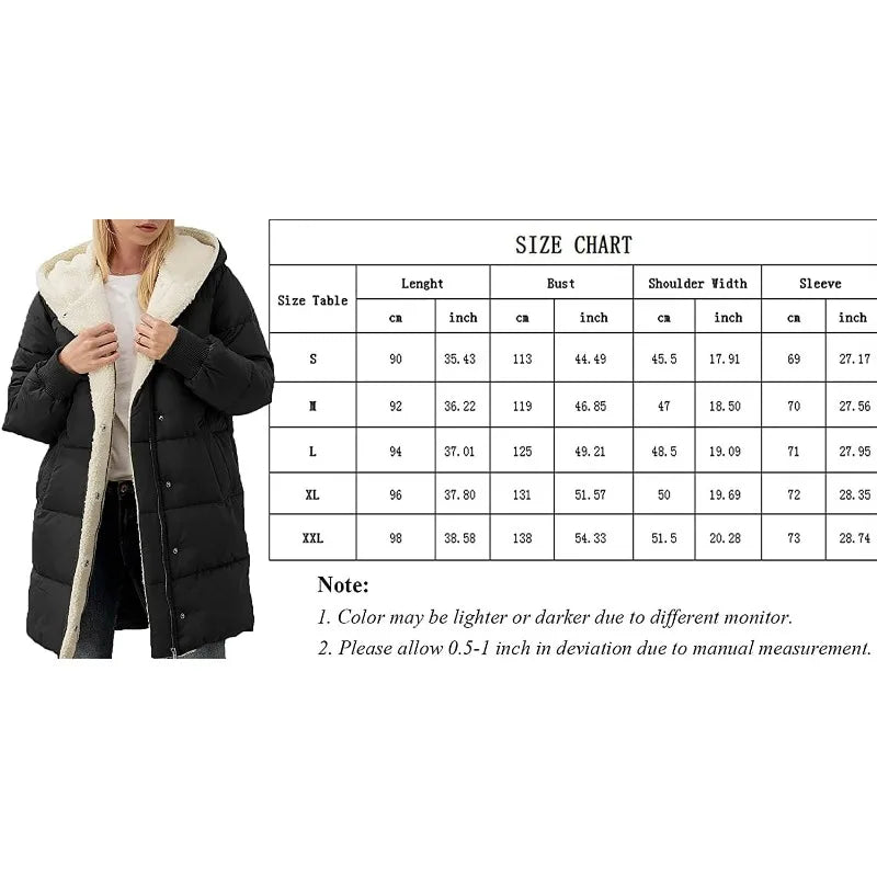 Womens Winter Warm Coats Sherpa Fleece Lined Long Hooded Puffer Jacket