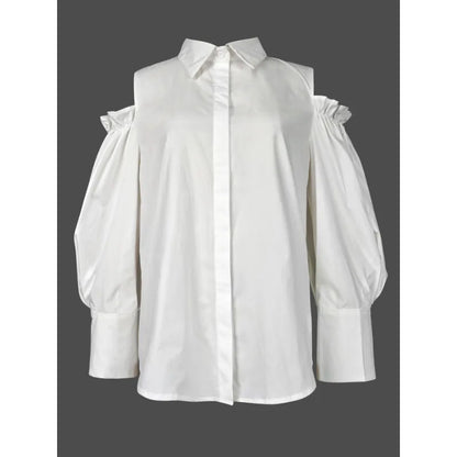 Modigirl New Fashion Women Tuxedo Blouse Shirts 2025 Summer Soild Color Cold Shoulder Office Party Leisure Black Tops for Women
