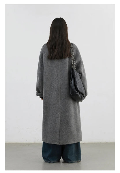 CHIC VEN Women Woolen Coat Double-breasted Basic Loose Casual Retro New Long Double-sided Female Overcoat Autumn Winter 2024