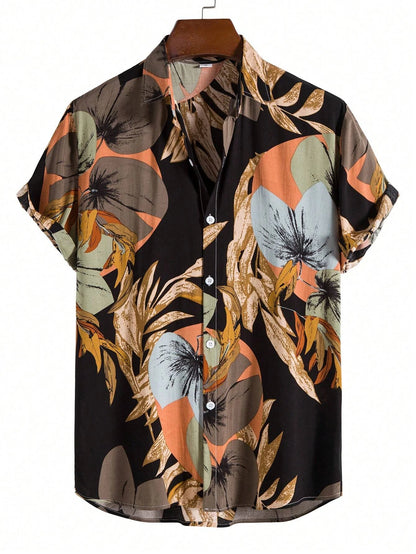 Men's Coconut Tree Graphic Print Short Sleeve Lapel Shirt Tops Men's Casual Button-Down Shirts For Summer Daily Wear And Resort