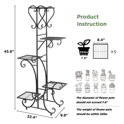 Tall Plant Rack Stand 5 Tiered Metal Plant Shelf Garden Flower Pots Display Holder