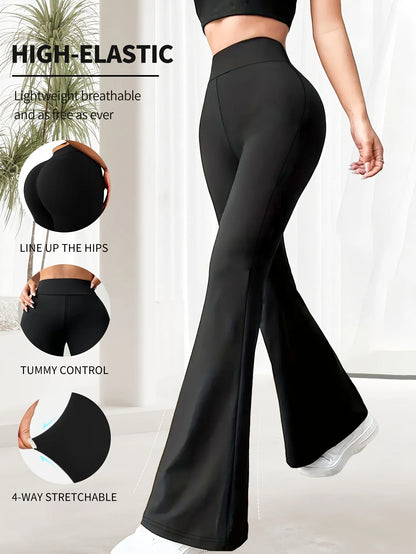 1 high waisted solid color spring/summer thin flared pants, slim fit and shaping, women's casual wear, women's clothing