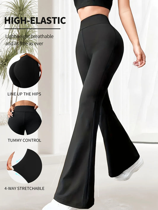 1 high waisted solid color spring/summer thin flared pants, slim fit and shaping, women's casual wear, women's clothing