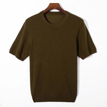 Summer Classic Short Sleeve Men Knitwear Silk Wool blend Sweater O-Neck Loose Cool Quality Business Pullover Basic Clothing Tops