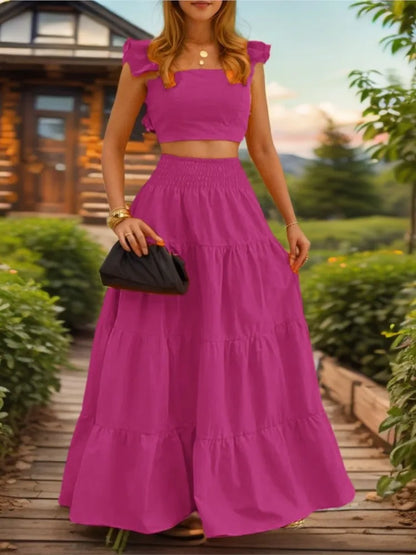 Y2k Two Piece Set Woman Clothing Spring/Summer New Elegant Sexy Collage Sleeveless Top and Longuette Skirt Suits Female 2Pcs Set