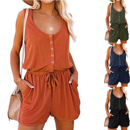 Women's Summer Cross-Border Sleeveless Jumpsuit With Waist Tied Casual Loose Wide leg Shorts