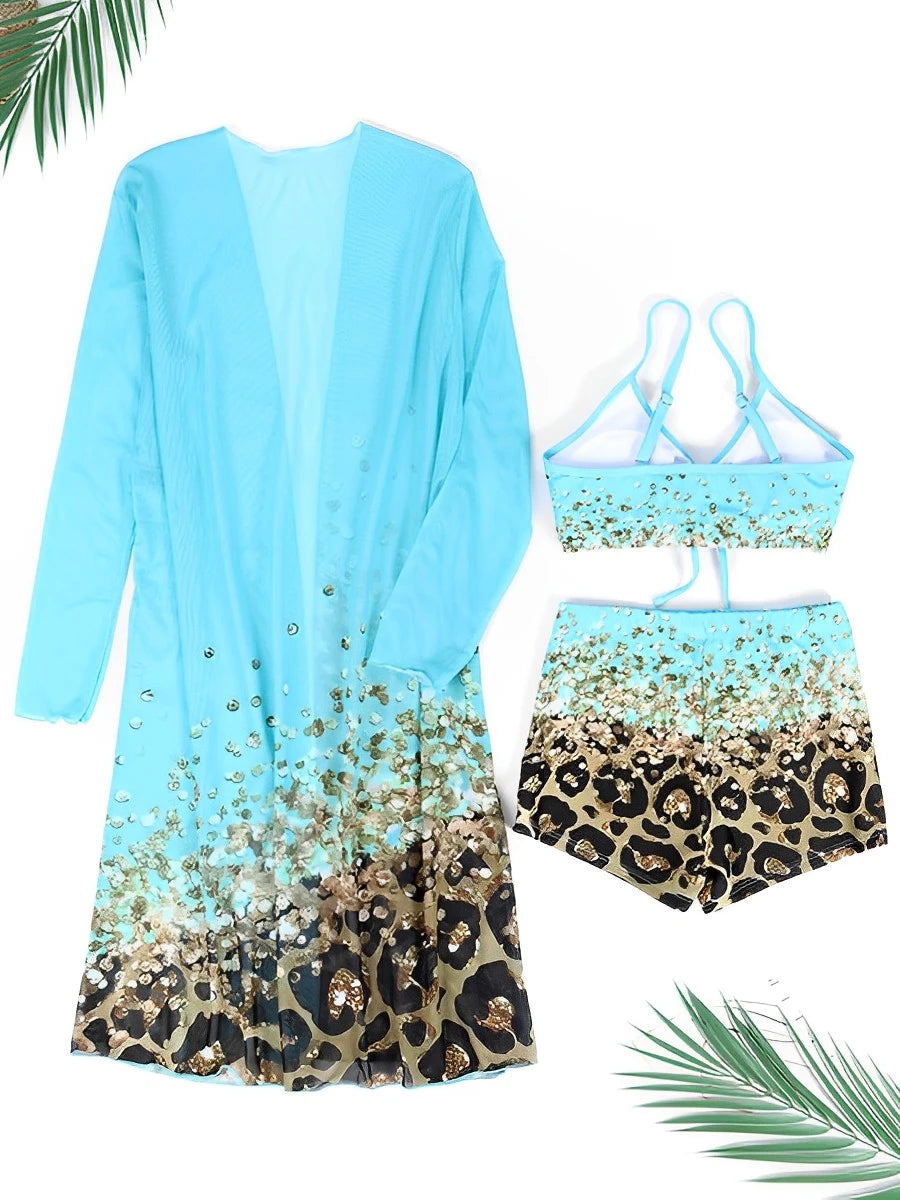 3 Pieces High Waist Bikini 2025 Printed Swimsuit Women & Kimono Swimwear Female Sexy Bather Bathing Swimming Swim Suit Beachwear