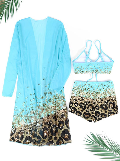 3 Pieces High Waist Bikini 2025 Printed Swimsuit Women & Kimono Swimwear Female Sexy Bather Bathing Swimming Swim Suit Beachwear