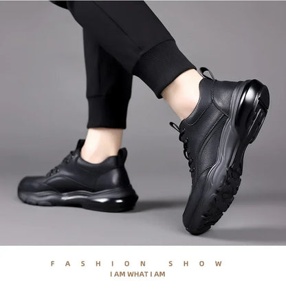 2025 New Designer Black Platform Sneakers for Men Fashion Casual Spring Autumn Soft Sole Cow Leather Shoes Man Zapatos De Hombre