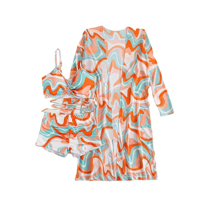 Summer Print Swimsuits Tankini Sets Female Swimwear Push Up For Beach Wear Three-Piece Bathing Suits Pool Women's Swimming Suit