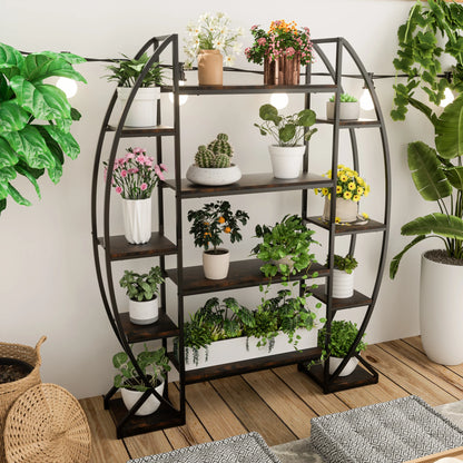 Half-Moon Shape Plant Stand Bookshelf, Multiiter Ladder, Garden Flower Rack for Home Patio Garden , Industrial Style