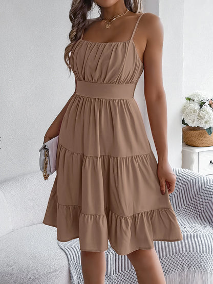 Casual Vacation Ruffled Camisole Dress Spring Summer Women's Solid Dresses for Women