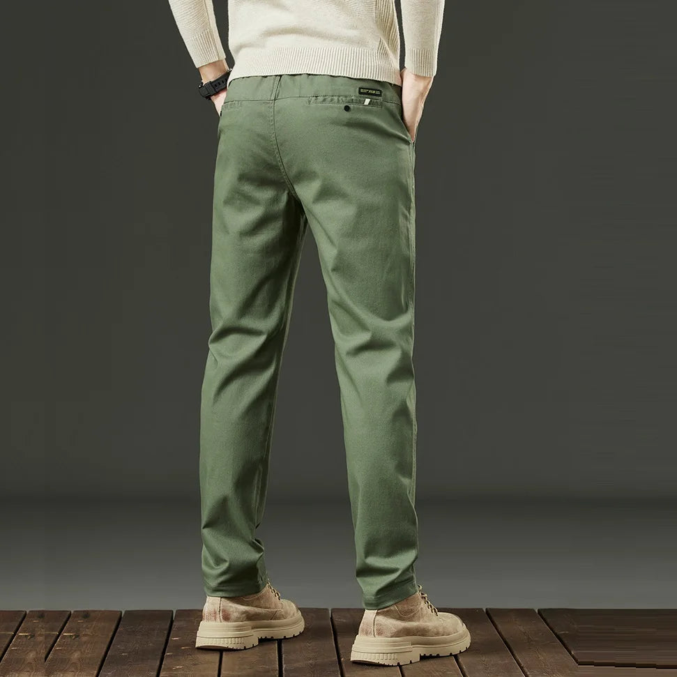 Threeproof Men's Pants Straight Fit Cotton Casual Trousers Male Elastic Waist Stretch Spring Antifouling Work Business Oil Proof