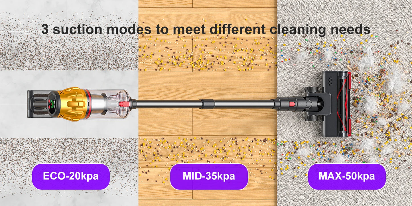 Lubluelu G11 Cordless Vacuum Cleaner 550W Powerful Suction Anti-Tangle Brush 50 Mins Runtime for Pet Hair on Hard Floor Carpet