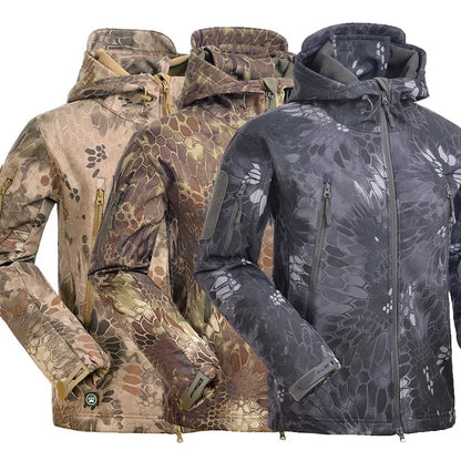 Men's Soft Shell Camouflage Tactical Jacket Men Waterproof Fleece Lined Coat Hooded Outdoor Hiking Hunting Clothes