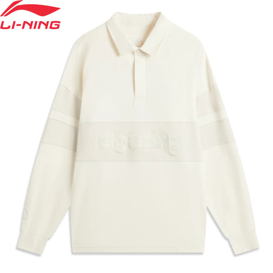 Li-Ning Men Wade Polo Shirt Long Sleeve 97%Cotton 3%Spansex Loose Fit Comfortable LiNing Stylish Leisure Sports Pullover APLV519
