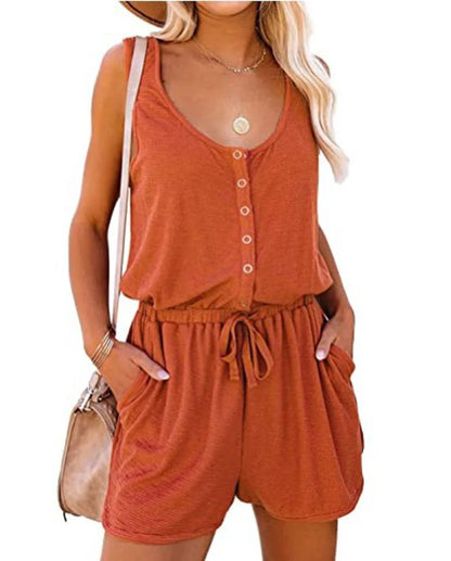 Women's Summer Cross-Border Sleeveless Jumpsuit With Waist Tied Casual Loose Wide leg Shorts