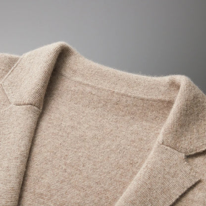 Autumn Winter New 100% Merino Wool Men's Suit Collar Knitted Cardigan Thickened Solid Color Suit Shirt Cashmere Sweater Jacket
