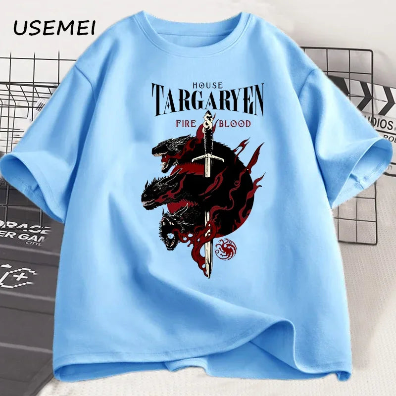 House Targaryen T Shirt Fire and Blood T-Shirt GOT Men Tshirt Cotton Fashion Short Sleeve Casual Printed Tee Shirt Streetwear