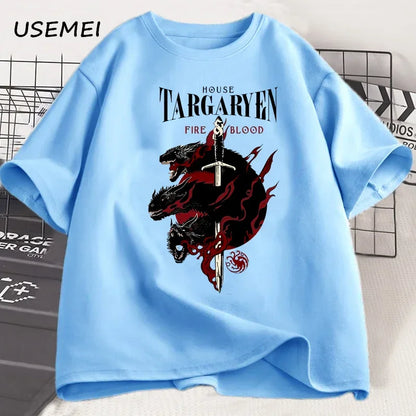 House Targaryen T Shirt Fire and Blood T-Shirt GOT Men Tshirt Cotton Fashion Short Sleeve Casual Printed Tee Shirt Streetwear