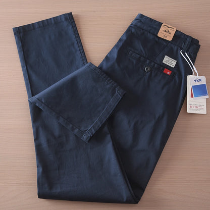 2025 Summer New American Retro Thin Micro Elasticity Casual Pants Men's Simple 97% Cotton Slim CHINO Business Straight Trousers
