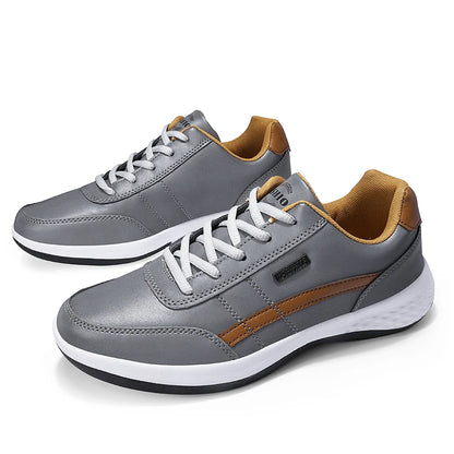 Leather Casual Shoes Outdoor Men Sneakers Breathable Business Casual Shoes Men Tennis Shoes Non-Slip PU Lace Up Size 13.5