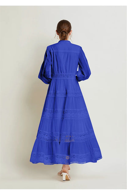 French Fashion Retro Dress Summer Clothing Lace Lace Splicing V-neck Design Lantern Sleeve Dress White Club Outfits for Women