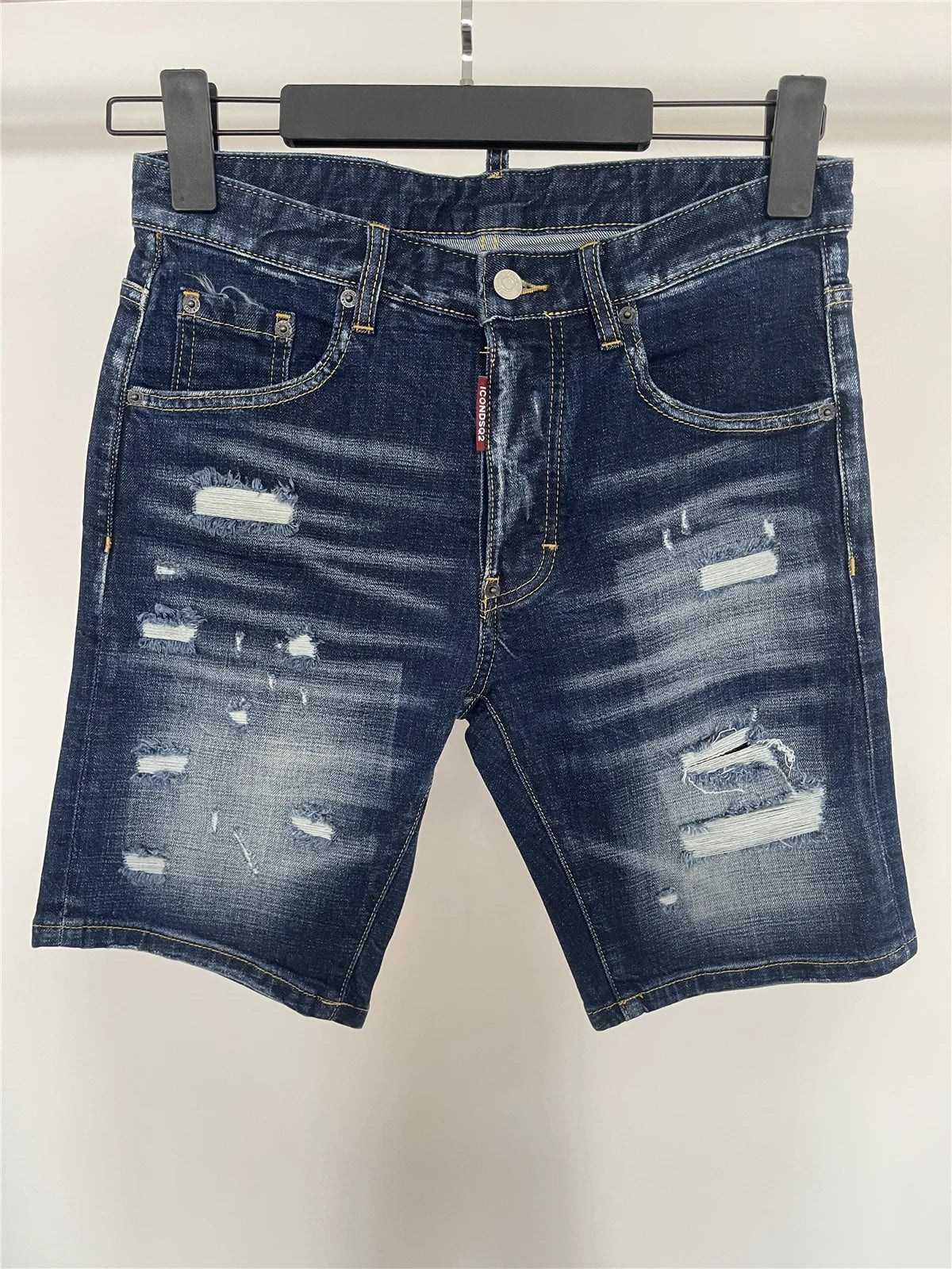 Spring and Summer New Jeans Trendy Men's Washed Letter Printed Slim-fit Micro-elastic Casual Denim Shorts