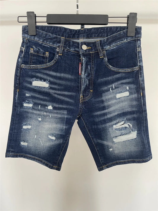 Spring and Summer New Jeans Trendy Men's Washed Letter Printed Slim-fit Micro-elastic Casual Denim Shorts