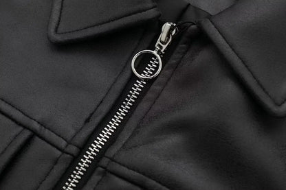 TRAFZA Winter Short Coats Woman Trendy Black Turn-Down Collar Long Sleeves Pockets Zipper Female High Street Thick Jackets