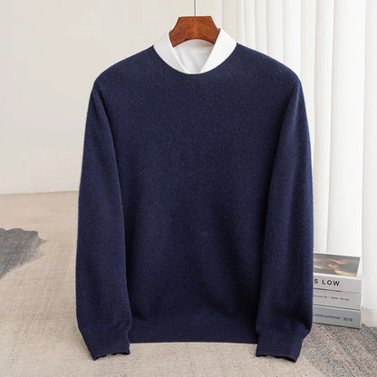 Autumn And Winter 100% Pure Wool Men's Thick Round Neck Slim-Fit  O-neck Pullover Long-Sleeved Knitted Cashmere Sweater