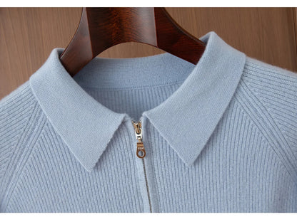 Luxury 100% Merino Wool Sweater for Men Half Zipper Polo Collar Pullover Autumn Winter Cashmere Thick Knitwear Smart Casual Top