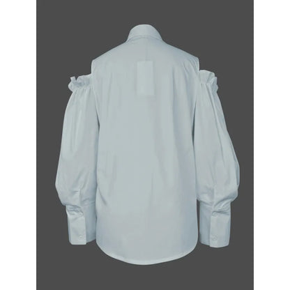 Modigirl New Fashion Women Tuxedo Blouse Shirts 2025 Summer Soild Color Cold Shoulder Office Party Leisure Black Tops for Women